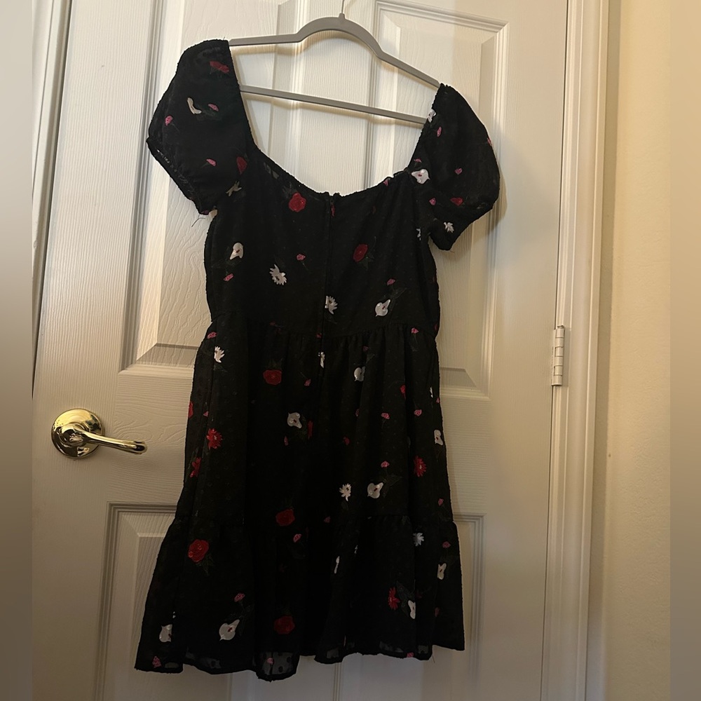 Mi Ami Black Dress with Red Floral Accents